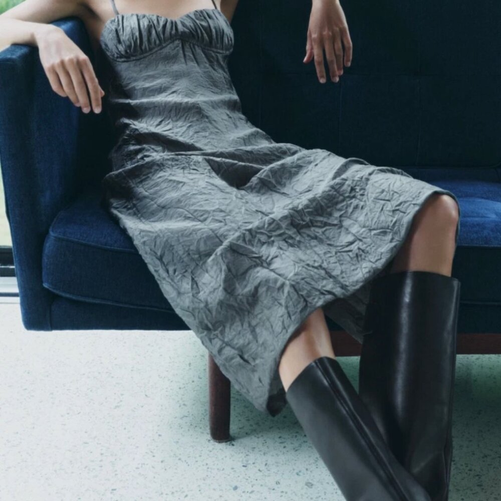 Zara Solid Halter Medium Length Halter Dress Wome… - image 2